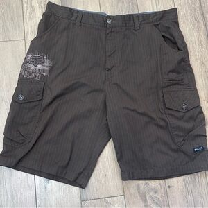 Fox Racing Brown And Pinstriped Cargo  Shorts Embroidered Logo Size 40